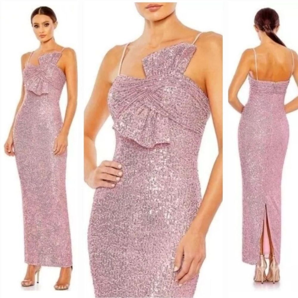 IEENA for Mac Duggal Bow Maxi Dress - Pink Sequins